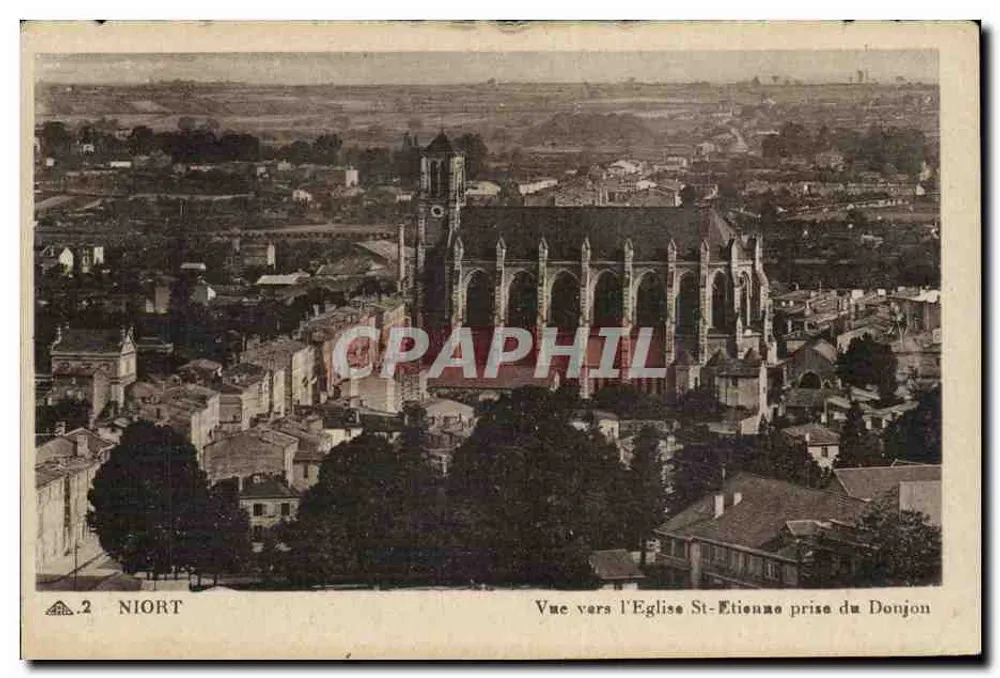 Niort — Ansicht auf die Kirche Saint-Étienne vom Donjon — Cie des Arts Photomécaniques, Paris - Vorderseite