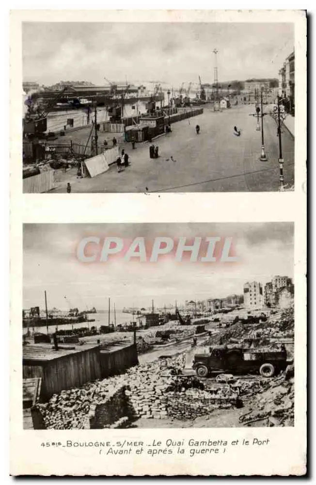 Boulogne-sur-Mer — Quai Gambetta und der Hafen — Vor und nach dem Krieg — Edition Fauchon - Vorderseite