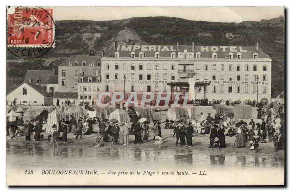 Boulogne-sur-Mer — Ansicht vom Strand bei Ebbe — LL. — Hôtel Imperial Pavillon - Vorderseite