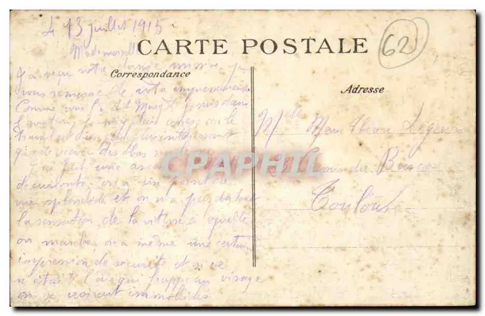 Arras — Praça Principal — Castelo da Água — Ruínas após a guerra - Verso