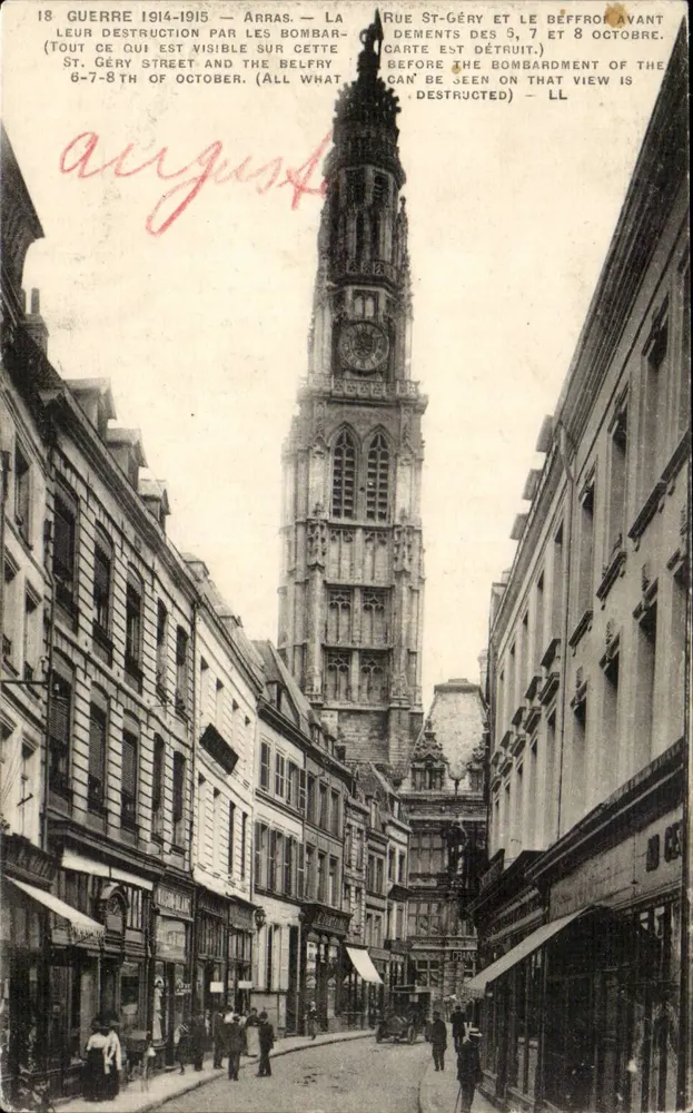 Arras — Rue St-Géry und der Glockenturm vor der Zerstörung — LL - Vorderseite