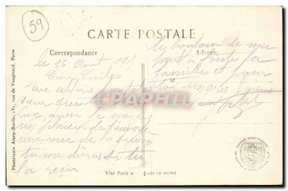 Arras — As barricadas na rue Gambetta, diante da Poste — L.C.H. Paris n°375 - Verso