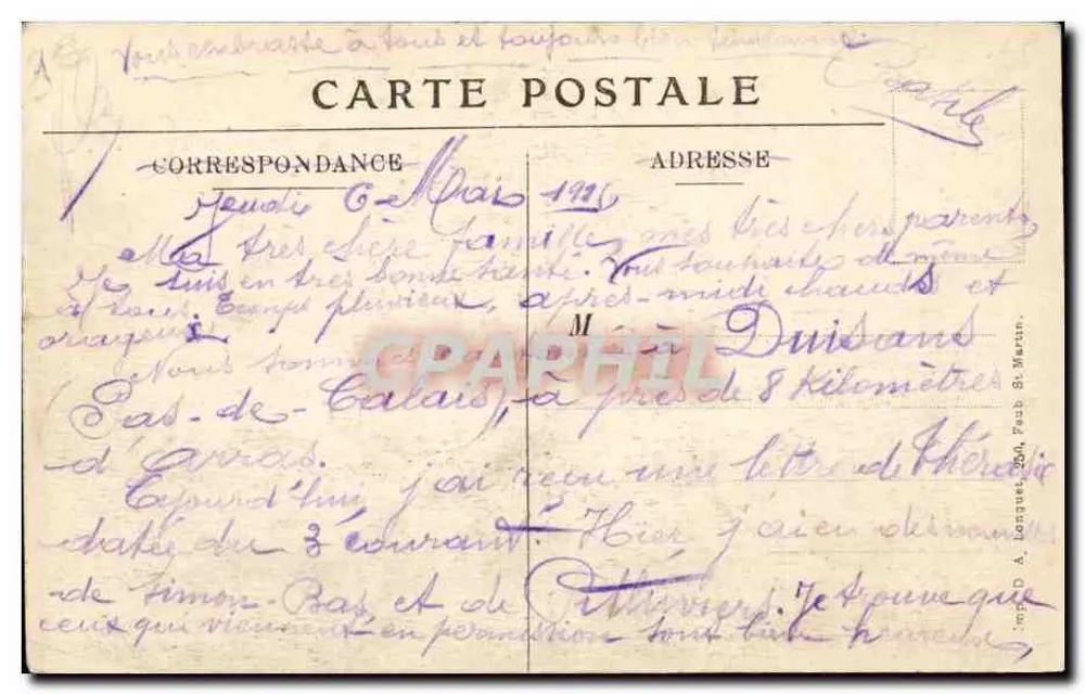 Avesnes-le-Comte (P.-de-C.) — Panoramablick — Nr. 37 — Verlag: A. Longuet, 20h, Paul St. Martin - Rückseite