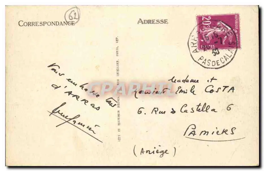 Arras — Rue Ernestale — LL - Verso