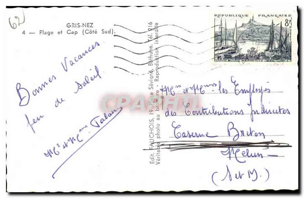 ग्रिस-नेज़ - समुद्र तट और कैप (दक्षिण ओर) - प्रकाशक फौचोइस, 19 प्लेस सेवियन, बेथुन - पीछे