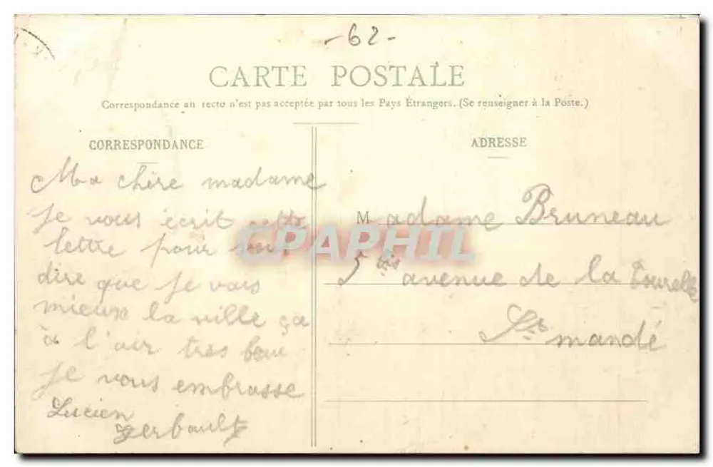 Berck-Plage - A Praia — Bilhete postal antigo n°435, editor anônimo - Verso