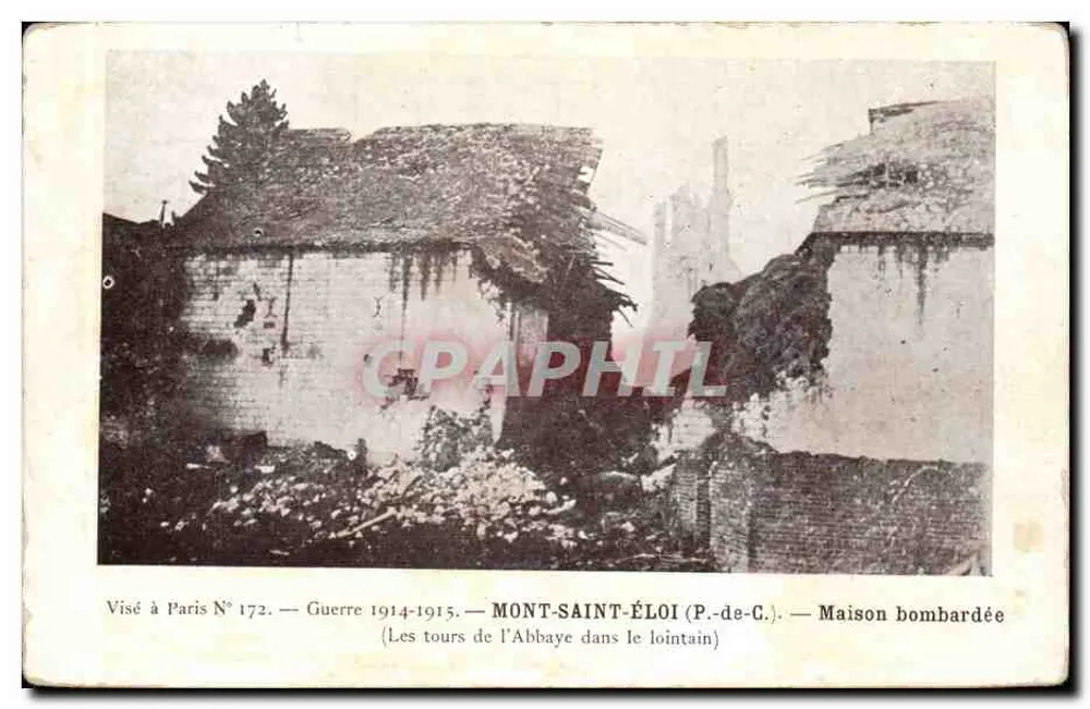 Mont-Saint-Éloi (P.-de-C.) — Gebombtes Haus — Turmspitzen der Abtei im Hintergrund — Visé à Paris N° 172 - Vorderseite