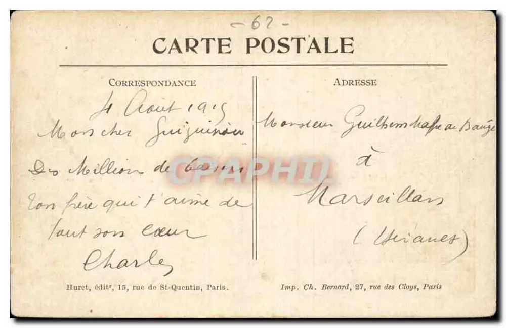 Mont-Saint-Éloi (P.-de-C.) — Gebombtes Haus — Turmspitzen der Abtei im Hintergrund — Visé à Paris N° 172 - Rückseite