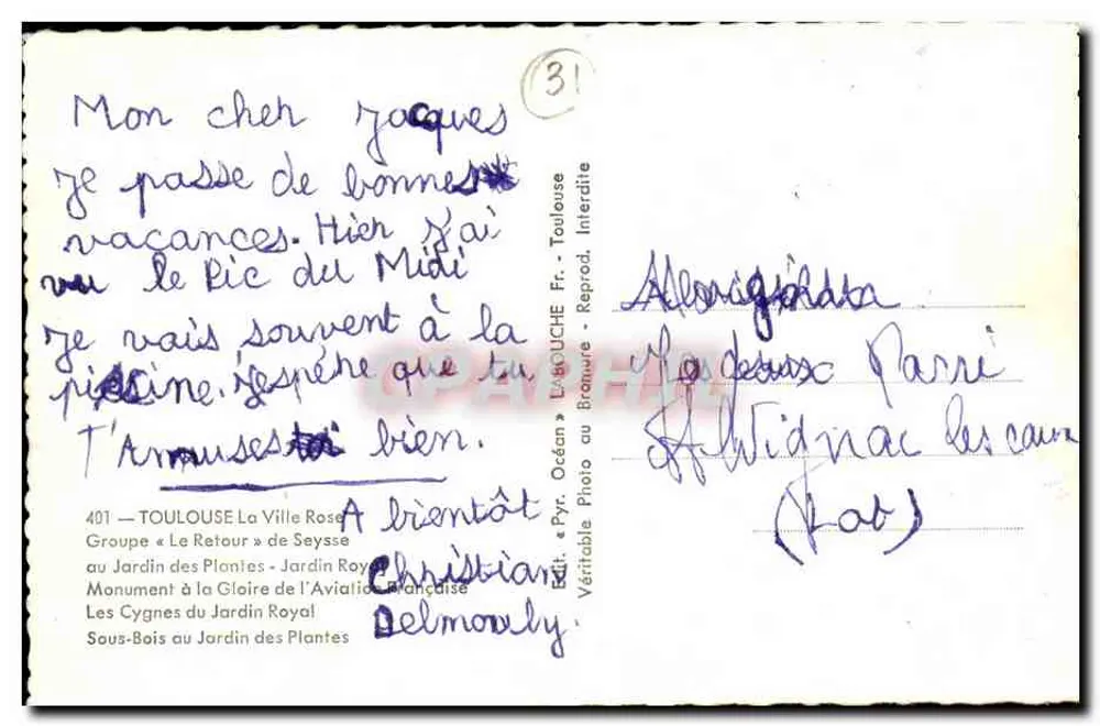 Die Gärten von Toulouse — Panoramablick — Verlag Christian Delmorely, Nr. 401 - Rückseite