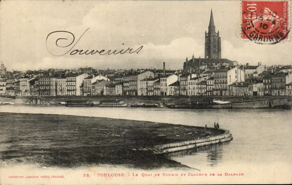 Toulouse - Der Quai de Tounis und Glockenturm der Dalbade — Phototypie Labouche Frères, Toulouse, Nr. 32 - Vorderseite