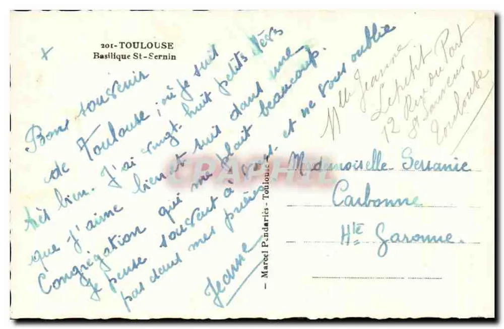 Basílica de Saint-Sernin — Toulouse — editor Célelt, n° 201 - Verso
