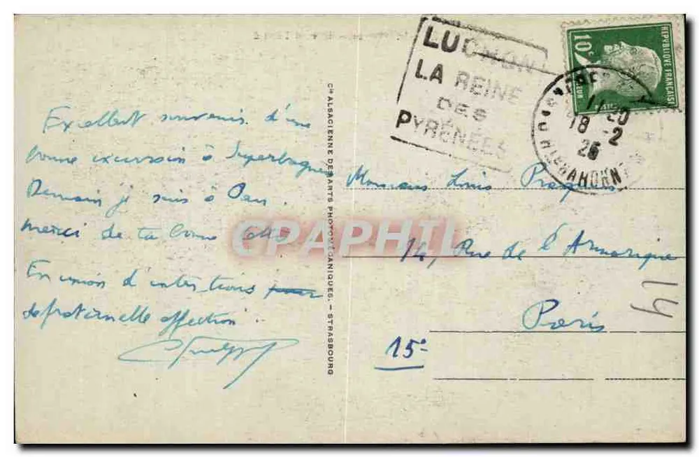 Superbagnères (alt. 1800 m) — Vor dem Hotel — C. Albacienne Départements Photographiques - Rückseite