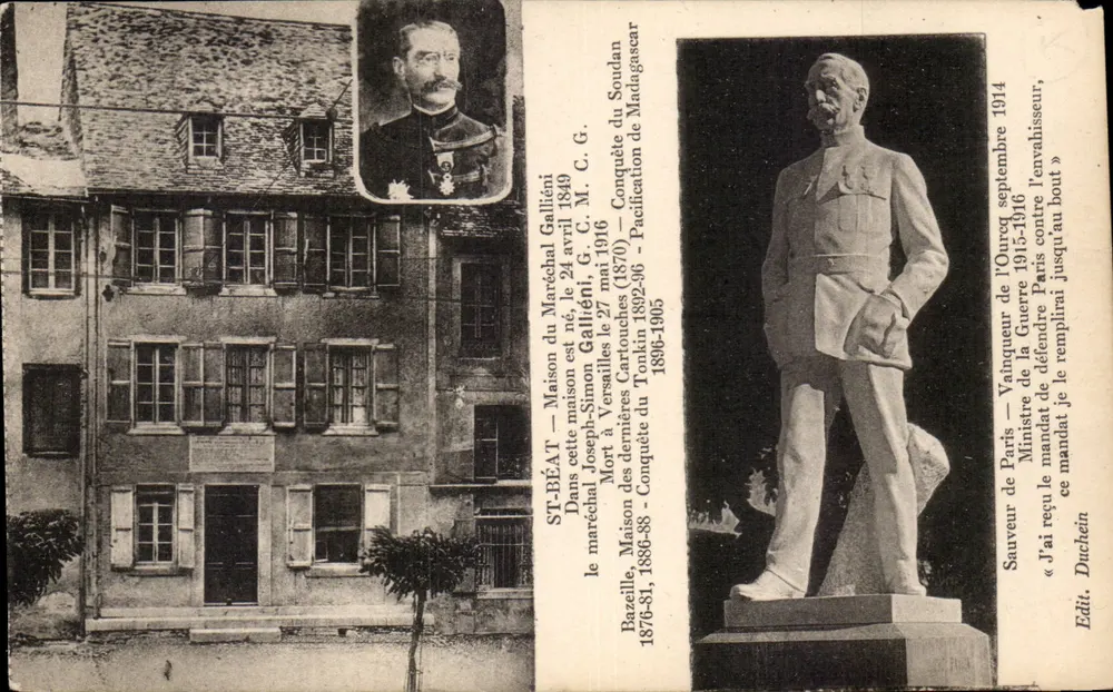 मारेशल गैलिएनी के घर सेंट-बे-आत — मारेशल गैलिएनी की प्रतिमा — प्रकाशक डुचेन - आगे