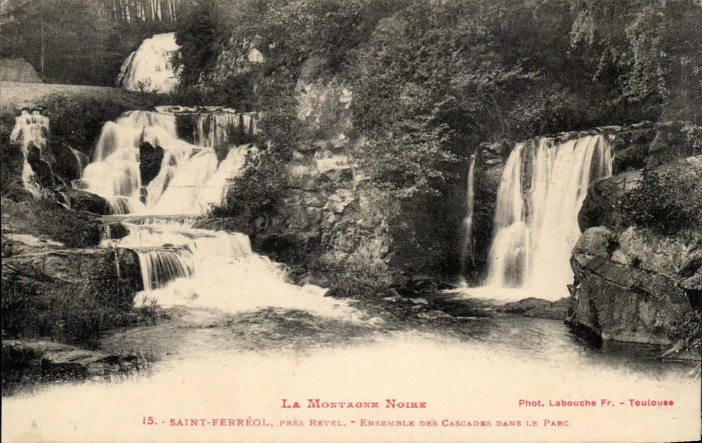Saint-Ferréol, nahe Revel — Wasserfallgruppe im Park — Phot. Labouche Fr. - Toulouse - Vorderseite