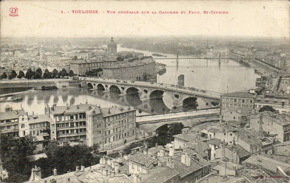 Toulouse - Allgemeine Ansicht über die Garonne und Faub. St-Cyprien — Verlag A. Pradoni, n°1 - Vorderseite