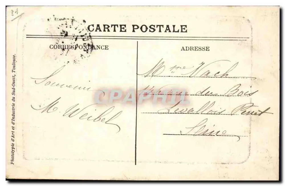 Toulouse — Jardin et Allées Lafayette — Phototypie d'Art et d'Industrie du Sud-Ouest - Rückseite