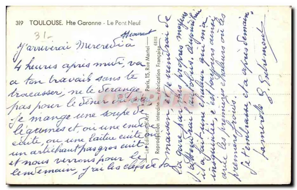 Toulouse - Hte Garonne - O Ponte Novo — Éditions Art - Verso