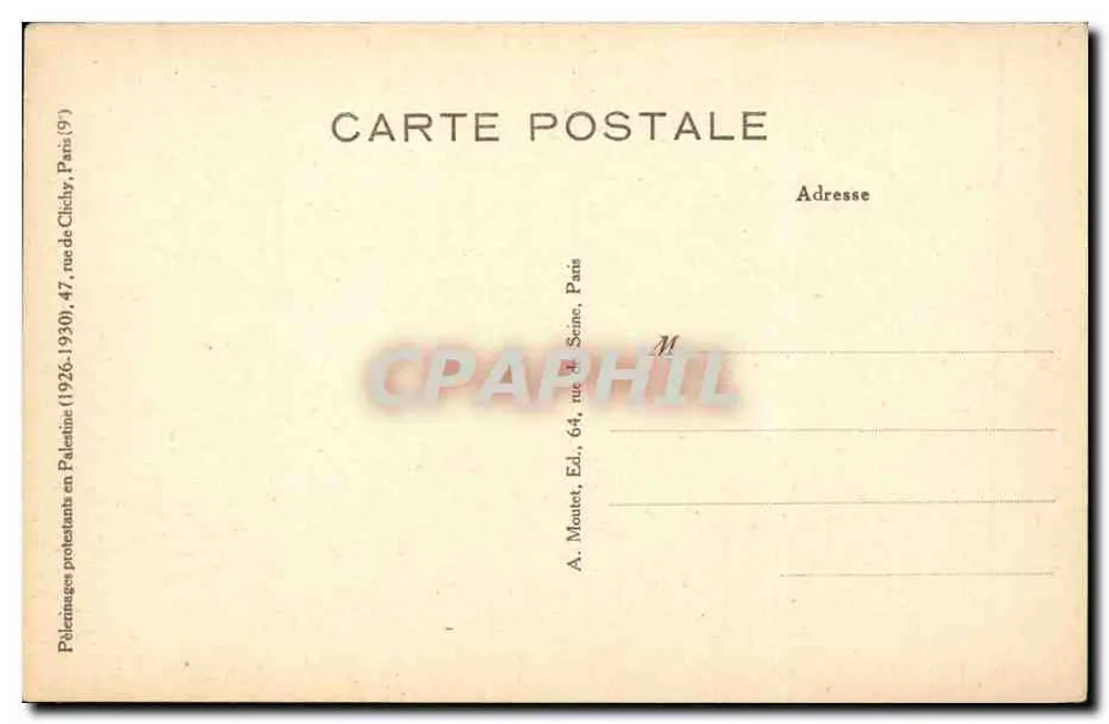 Palästina: Das tote Meer — protestantische Pilgerreisen in Palästina (1926–1930) — A. Montuet, Verlag, 64, rue de Seine, Paris - Rückseite