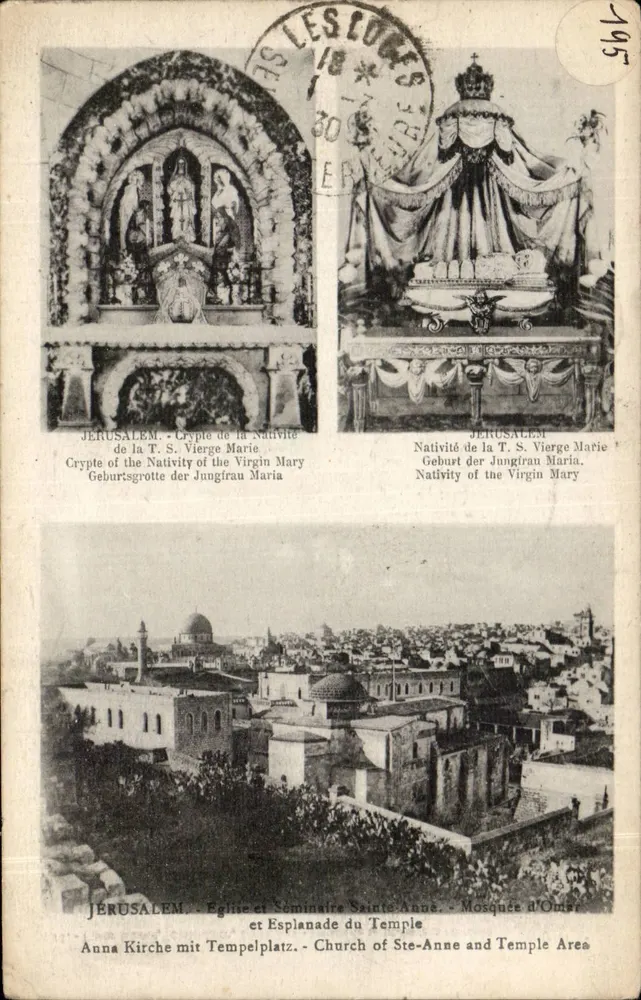 Jerusalem — Grabstätte der Geburt der Jungfrau Maria, Kirche Sainte-Anne und Moschee Omar — Verlag Les Coges, Seriennummer 195 - Vorderseite