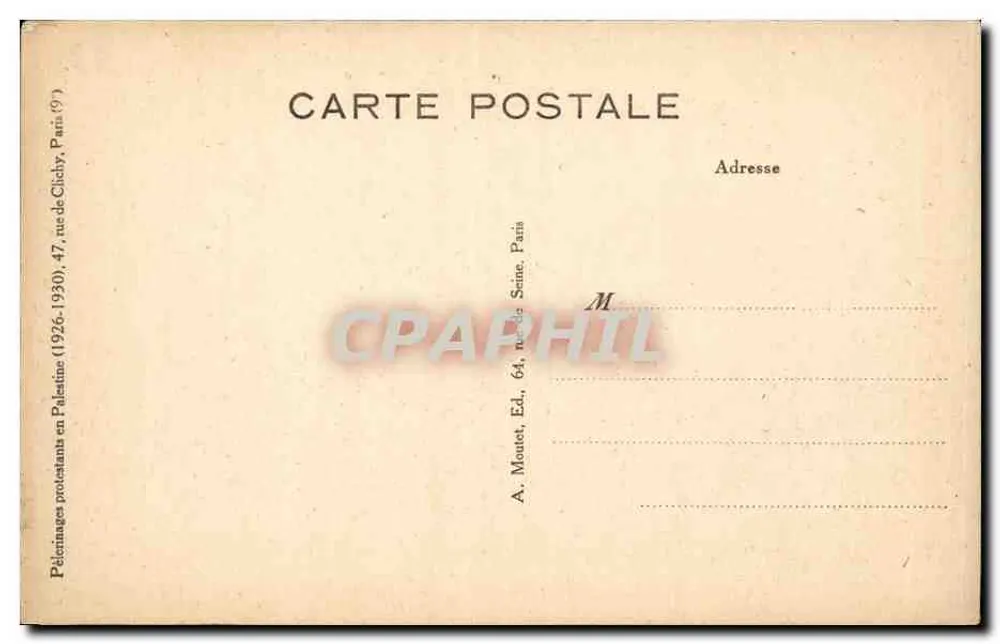 Jérusalem: Die Zitadelle an der Pforte von Jaffa — A. Moutet, Verlag, Paris (1926-1930) - Rückseite