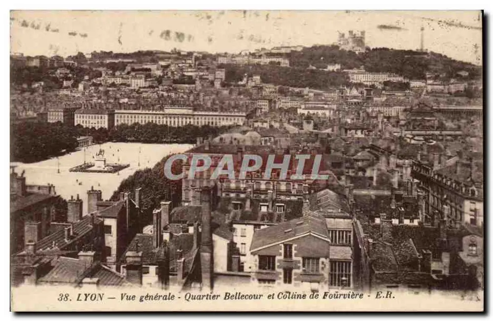 LYON — Allgemeine Ansicht — Viertel Bellecour und Berg Fourvière — E.R. n°38 - Vorderseite