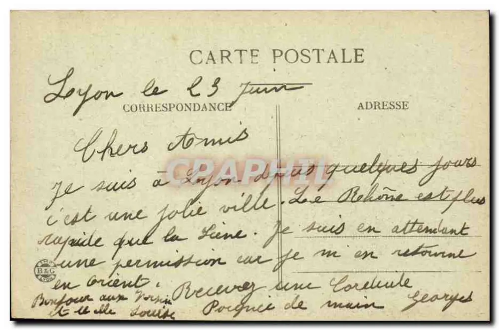 LYON — Place Tolozan — Estátua do Maréchal Suchet — E.R. n°528 - Verso