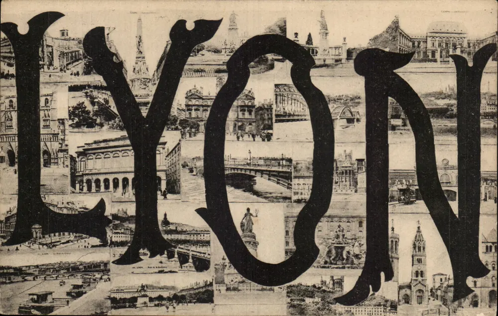 Lyon — vista panorâmica com letras estilizadas — S.F. - Frente