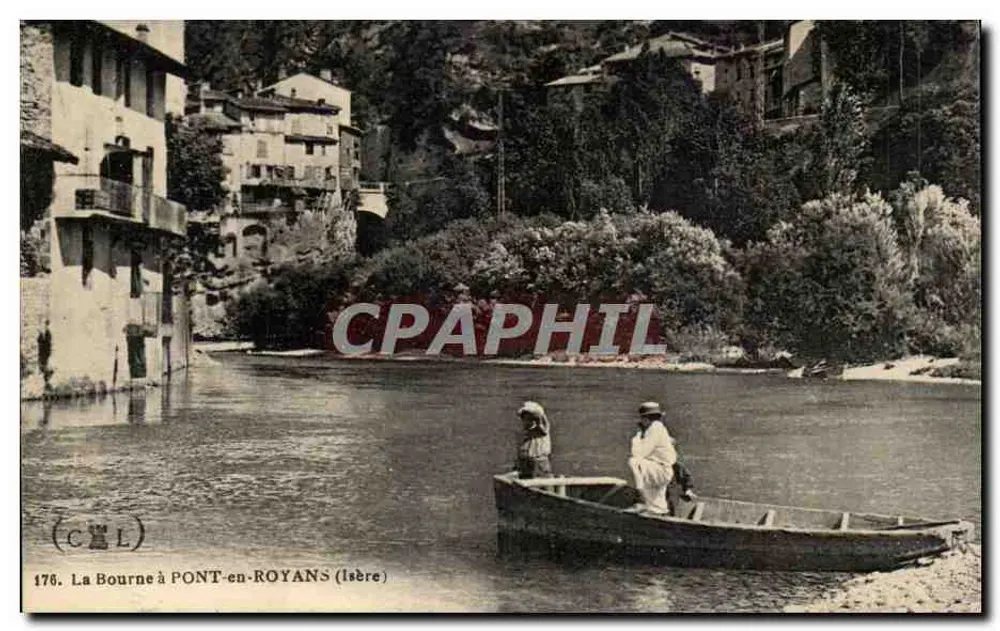 La Bourne en PONT-en-ROYANS (Isère) — vista del río con dos personas en barca — editor CCL, n° 176 - Anverso