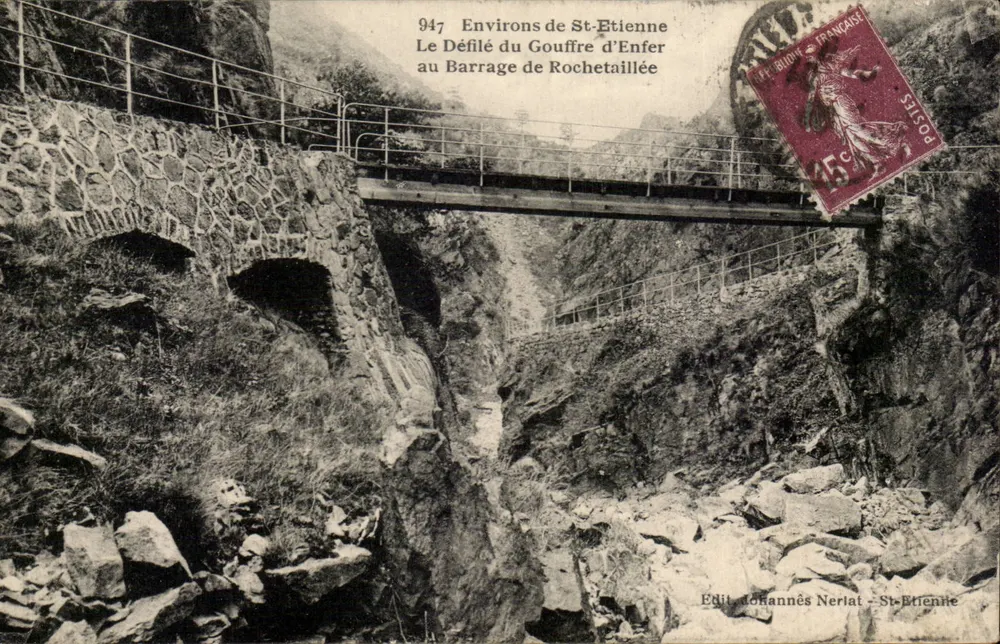 Der Gouffre d'Enfer Trail — am Rochetaillée-Staudamm — Édit. Johannes Nerlat - St-Etienne - Vorderseite
