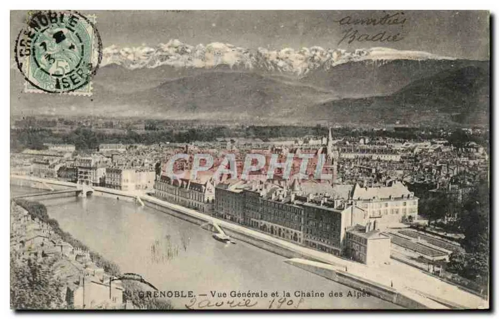 Grenoble — Allgemeiner Blick und die Kette der Alpen — Laurié 1908 - Vorderseite