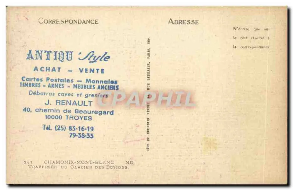 Chamonix-Mont-Blanc — Überquerung des Gletschers des Bossons — J. Renault, Paris - Rückseite