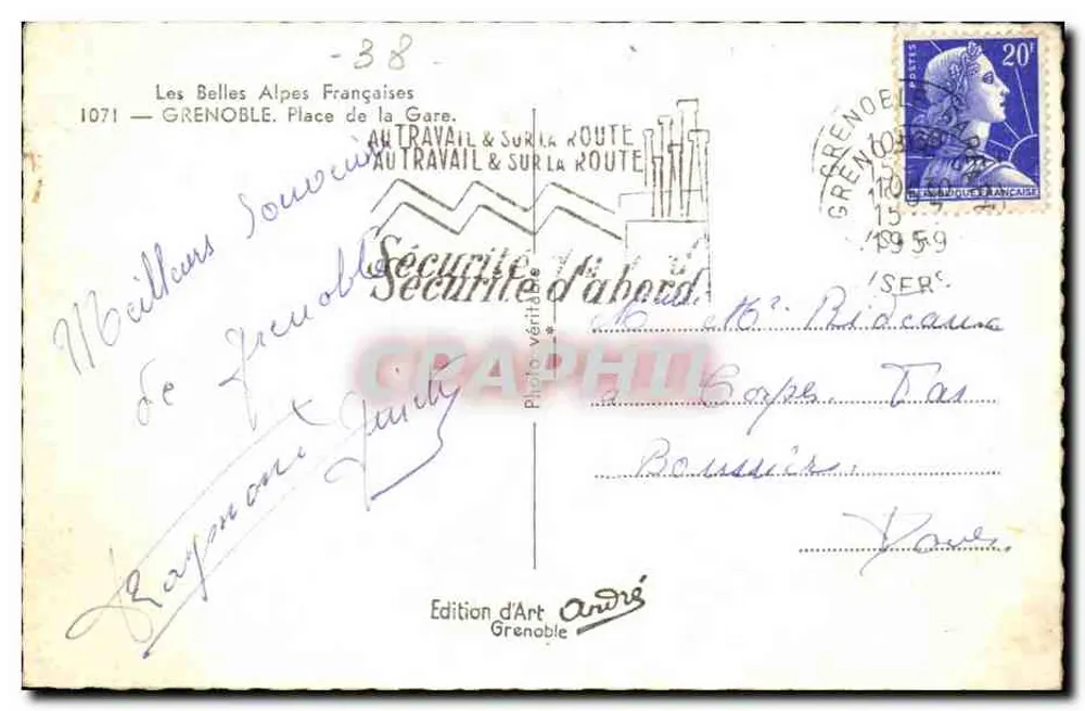 Grenoble — Praça da Estação — Edição d'Art André - Verso