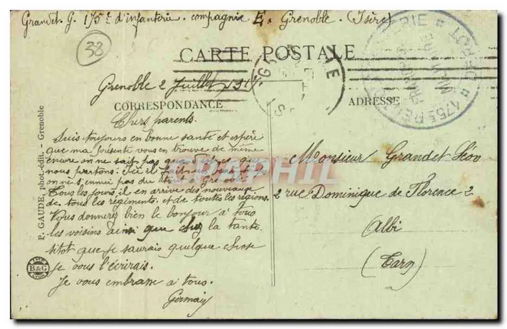 Grenoble — Praça da Bastilha e Cours Saint-André — P. GAUDE, fot.-édit. - Verso
