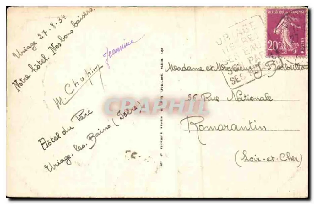 Uriage-les-Bains — O Hotel do Parque — I.L.L. - Verso