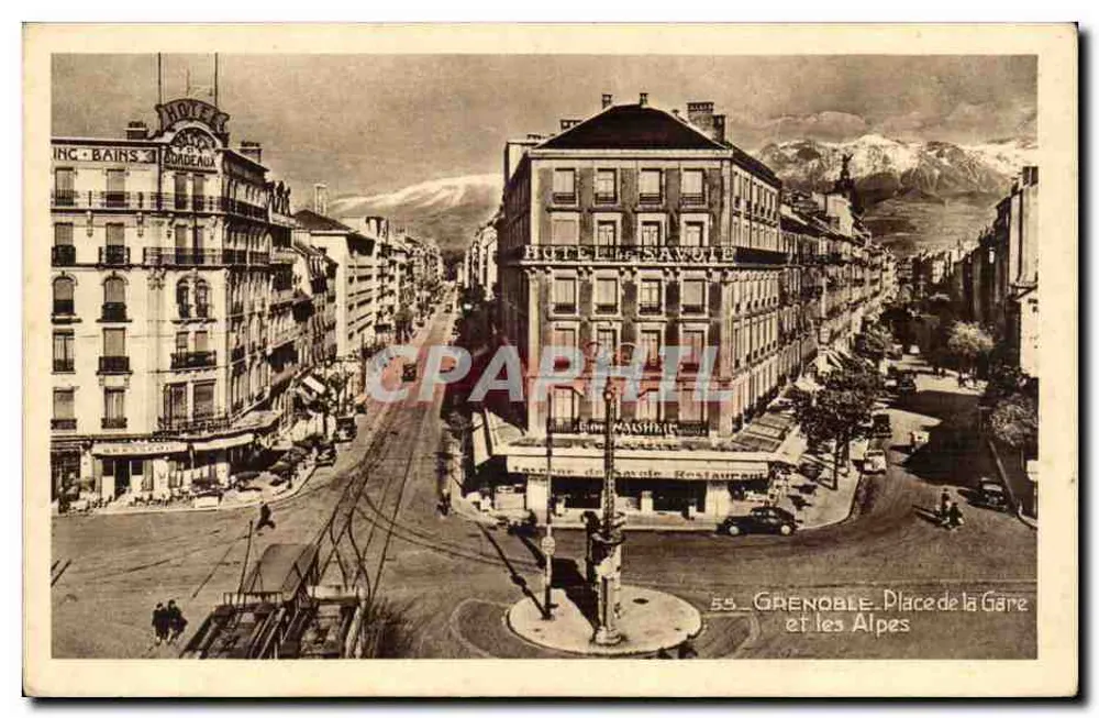 Grenoble - Place de la Gare et les Alpes — Braun & Cie, Imp.-Édit., Grenoble - Recto