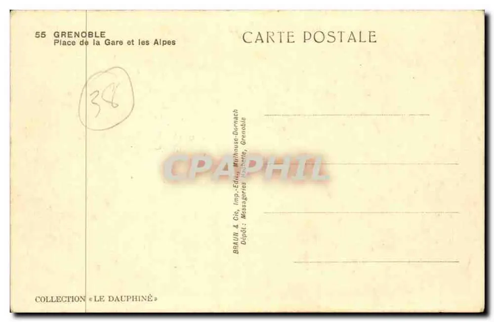 Grenoble - Place de la Gare et les Alpes — Braun & Cie, Imp.-Édit., Grenoble - Verso