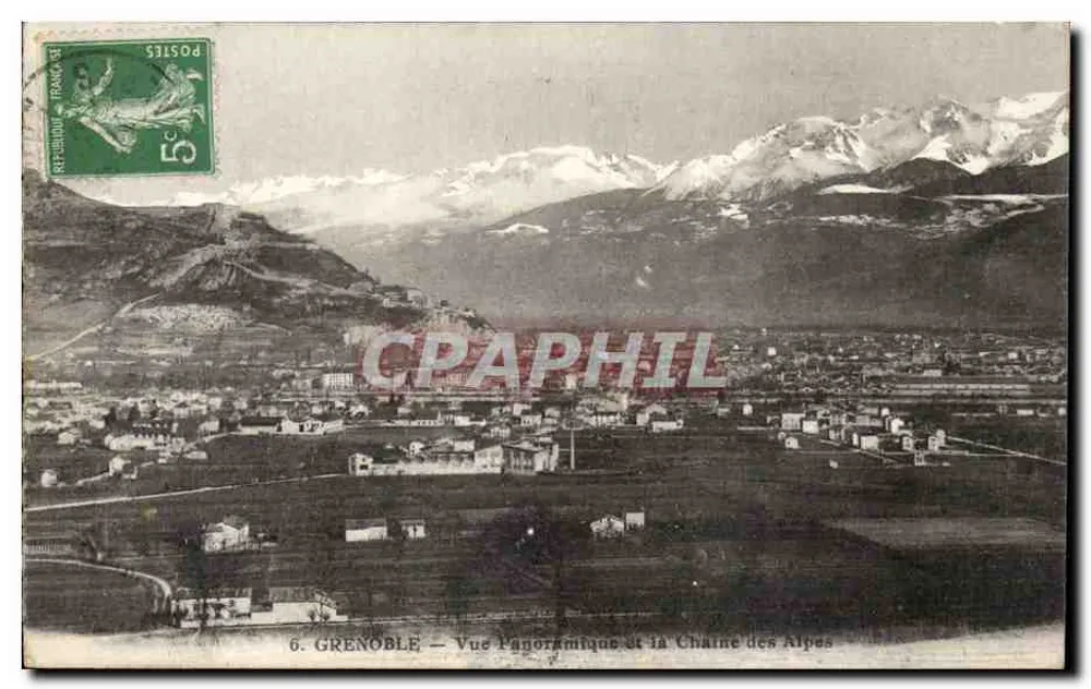 Grenoble — Panoramablick und die Alpenkette — A. Bran und H. Fonnol, Verlage - Vorderseite