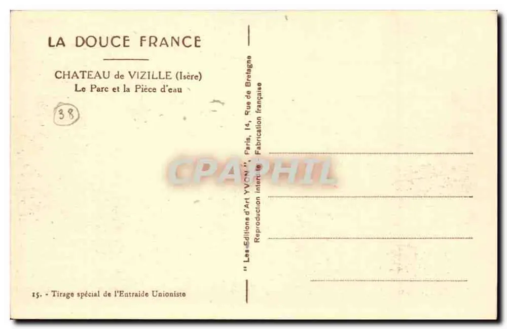 Château de Vizille — Isère — Les Éditions d'Art Yvon, Paris - Verso