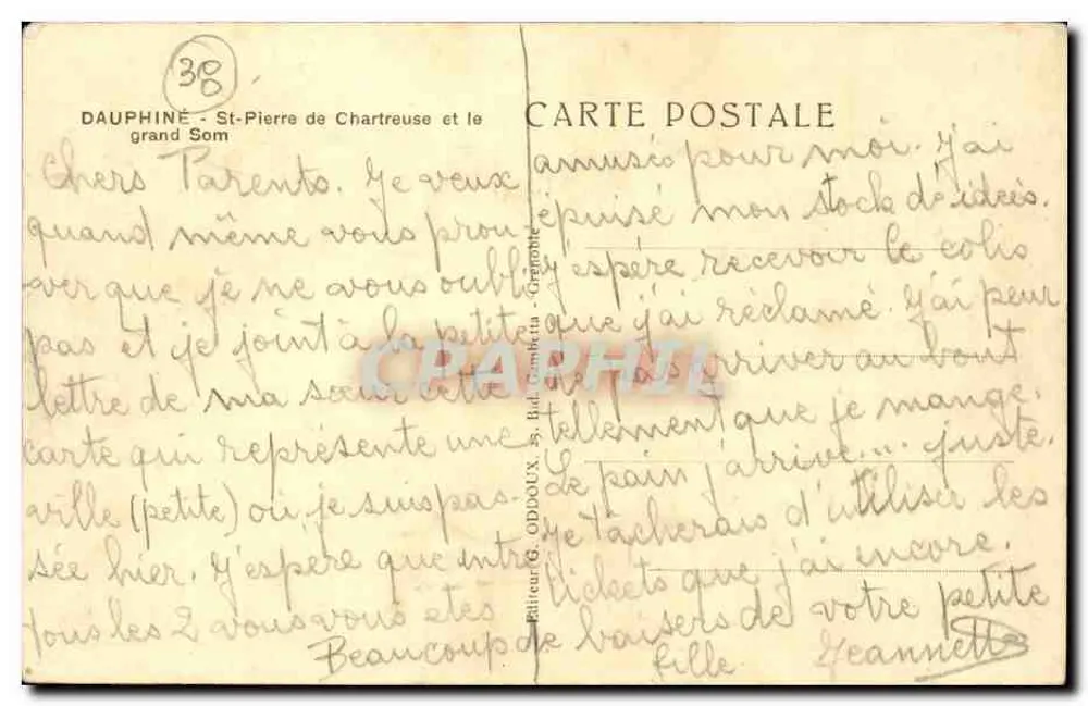 St-Pierre de Chartreuse — le grand Som — Éditeur G. Oddoux, n°38 - Verso