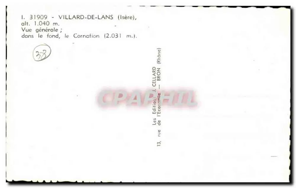 Villard-de-Lans — Allgemeiner Blick mit dem Cornafion im Hintergrund — Éditions J. Cellard, Bron - Rückseite