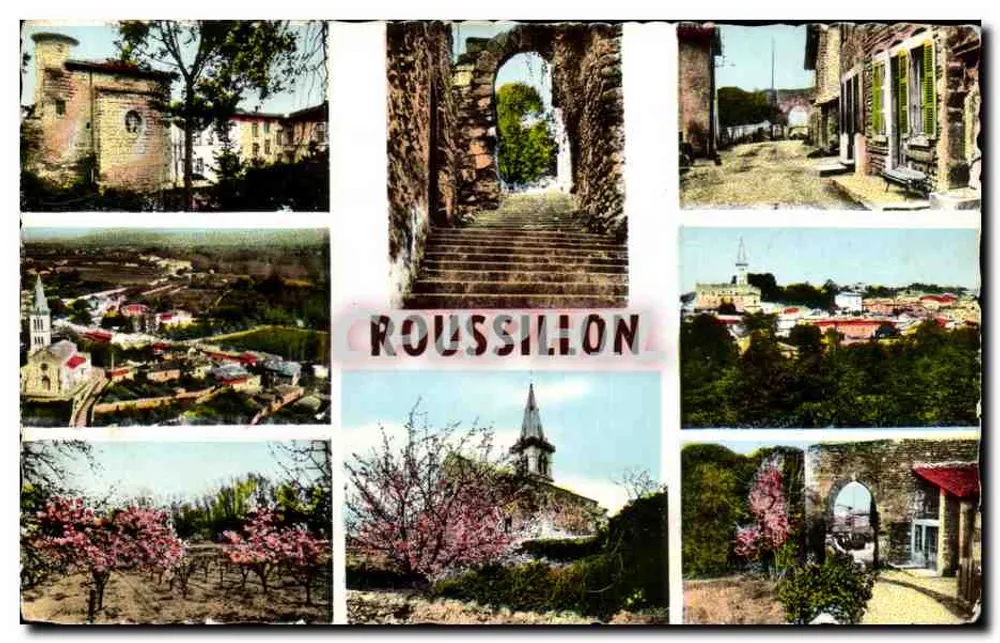 Roussillon — vista panorâmica e monumentos — Edições J. Célard, n° 38235 - Frente