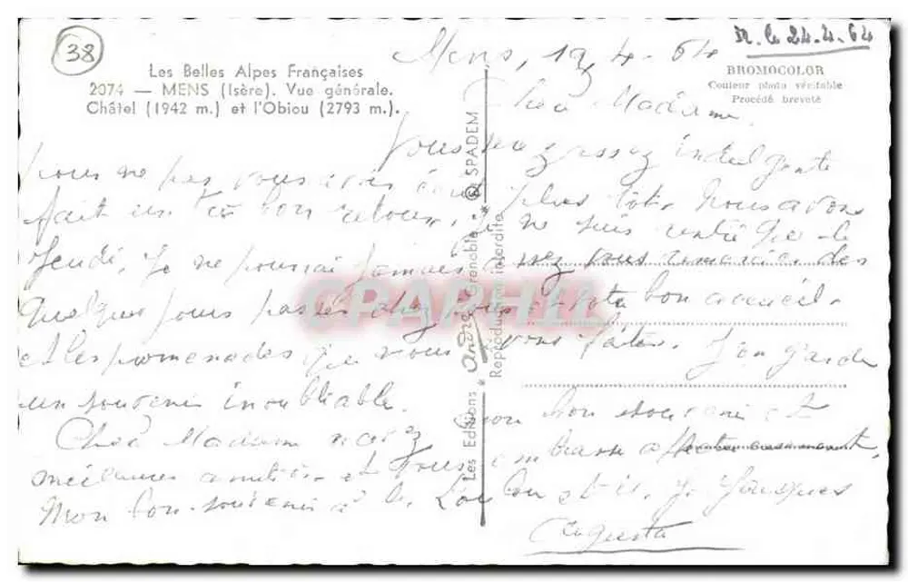 मेंस (इज़ेर) — एक सामान्य दृश्य — चाटेल (1942 मीटर) और ओबियौ (2793 मीटर) — एडिटर SPADÈM, संख्या 38 - पीछे
