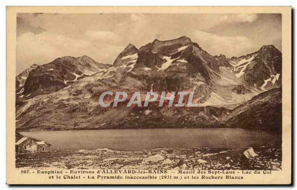 Umgebung von ALLEVARD-les-BAINS — Massif des Sept-Laus, Lac du Col, La Pyramide inaccessibles (2931 m.) und die Rochers Blancs — Verlag: Dauphiné, Nr. 507 - Vorderseite