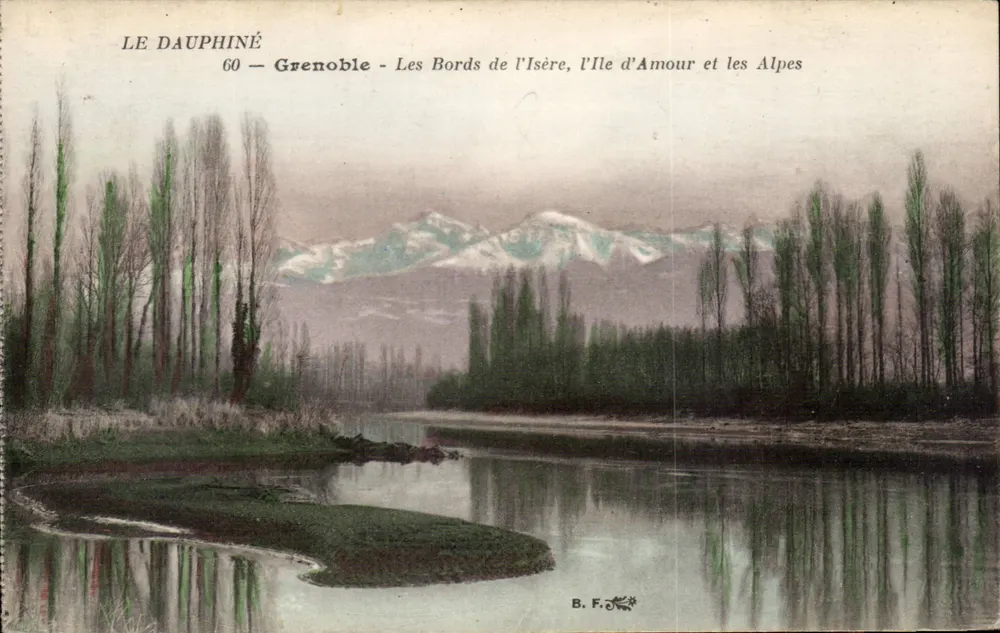 Die Ufer der Isère, die Insel der Liebe und die Alpen — Grenoble — B. F. - Vorderseite