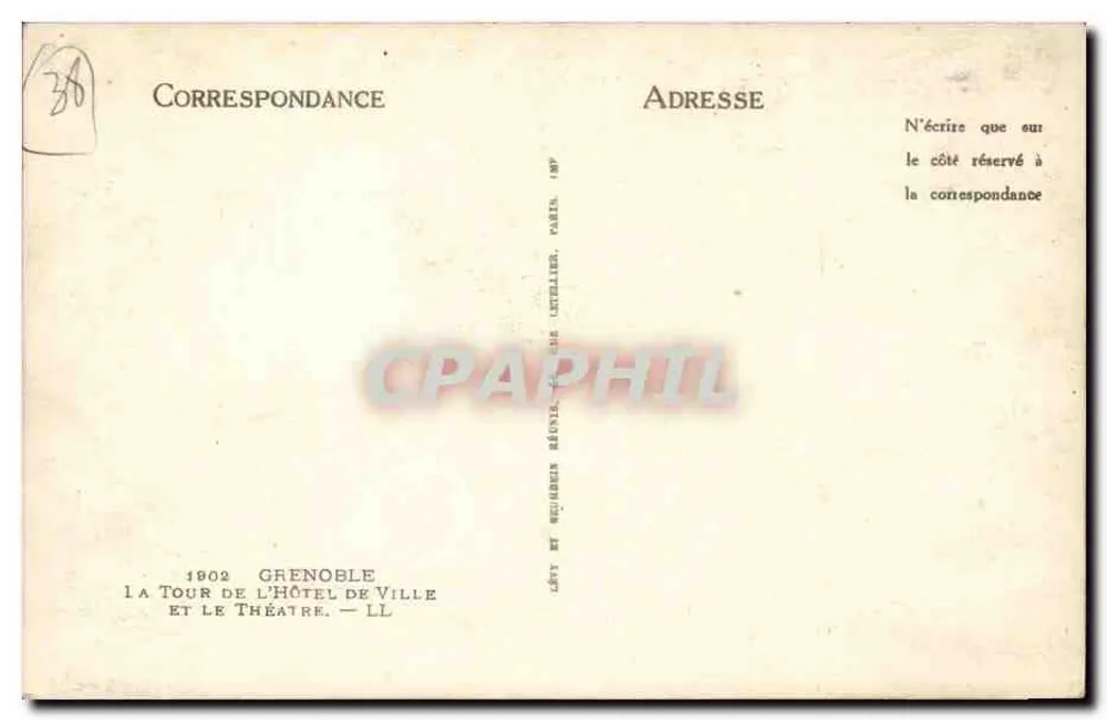 Grenoble — Ansicht der Stadthalle und des Theaters — Verlag: C. Réaumur, Paris - Rückseite
