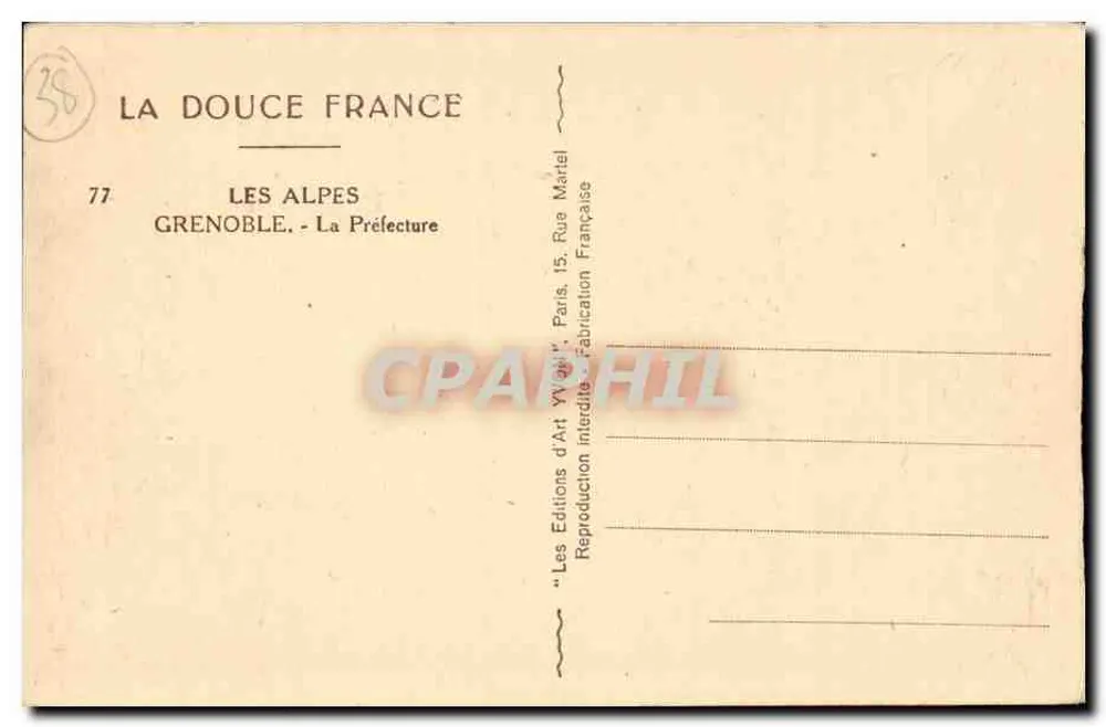 Grenoble - A Prefeitura — Os Alpes — Edições d'Art Yvon - Verso