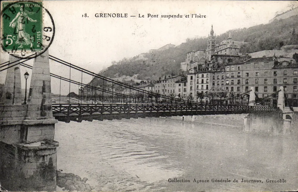 Grenoble — O Ponte Suspensa e a Isère — Coleção Agência Geral de Jornais, Grenoble - Frente