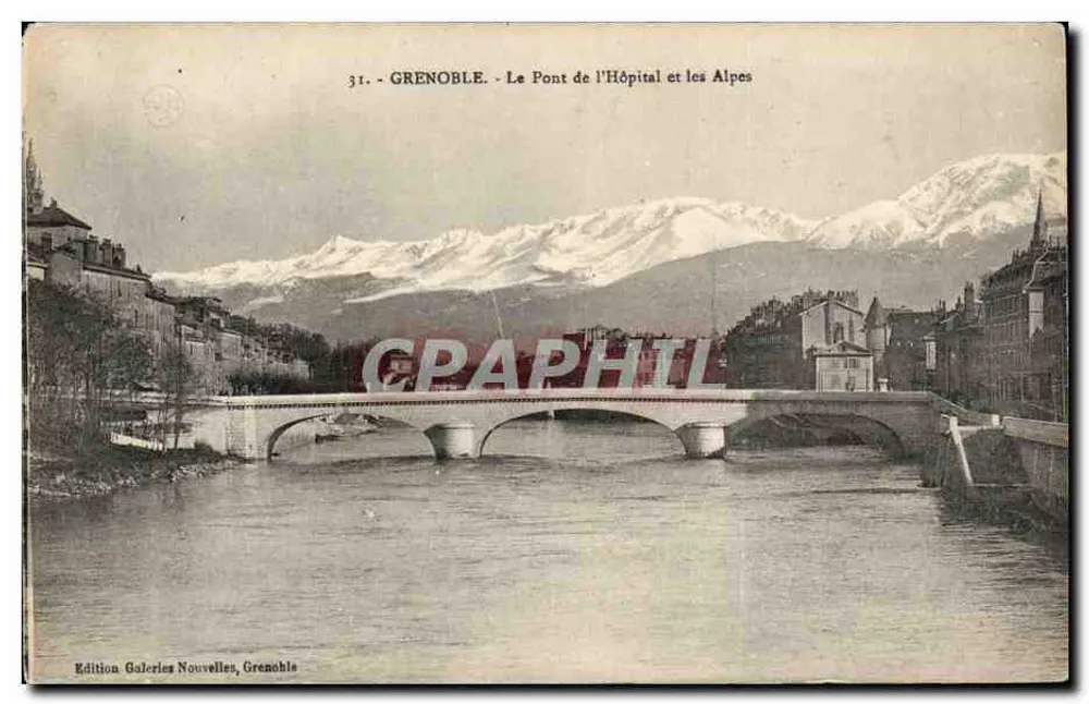 Grenoble — Der Pont de l'Hôpital und die Alpen — Edition Galeries Nouvelles, Grenoble - Vorderseite
