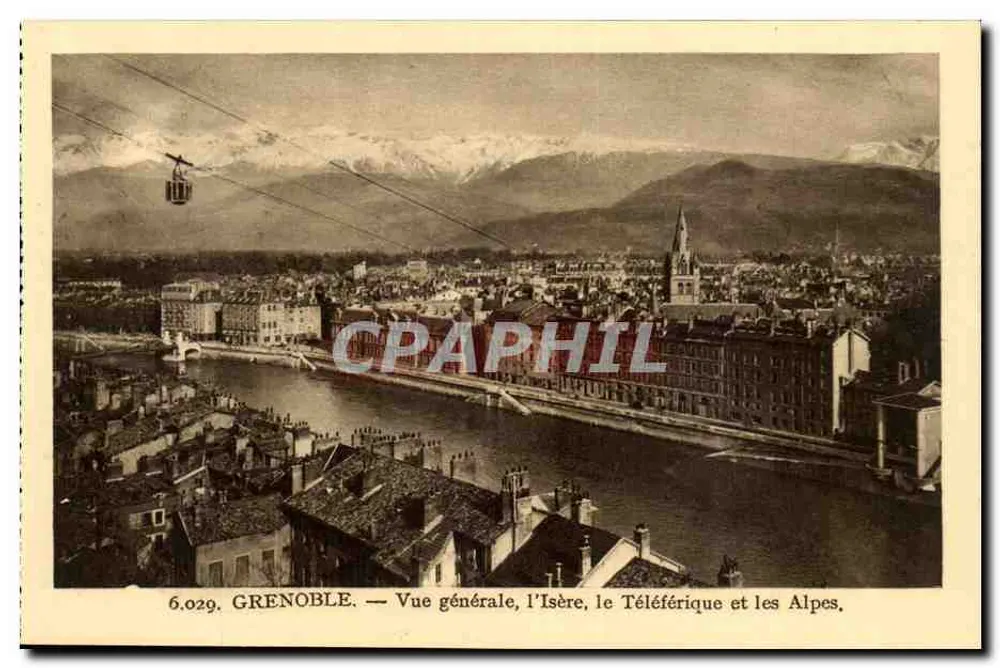 Grenoble — Allgemeiner Blick, die Isère, der Seilbahn und die Alpen — Serie 6.029 - Vorderseite