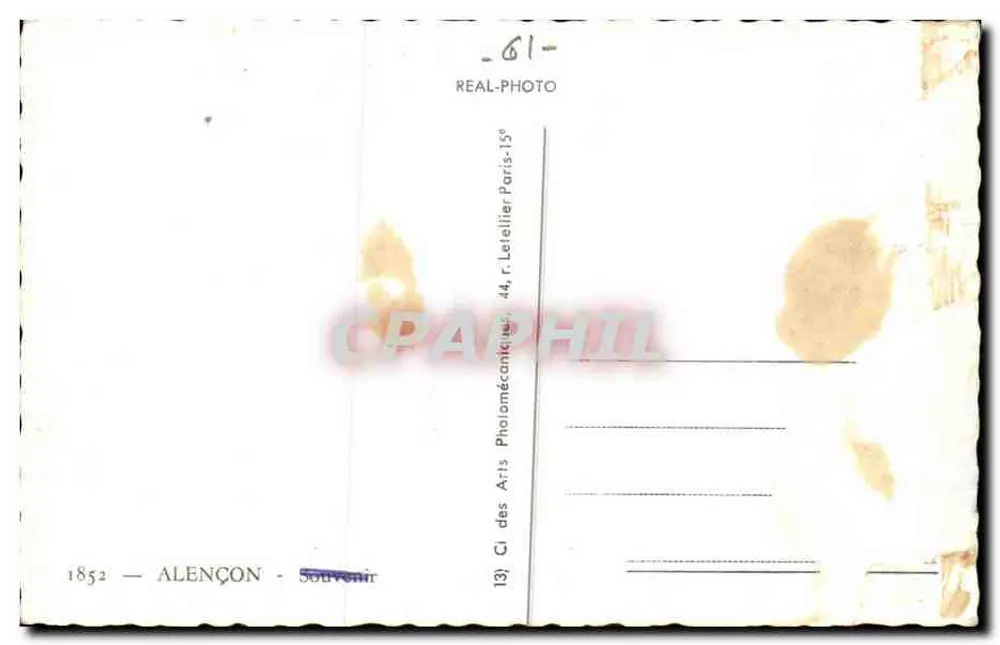 Castelo dos Duques de Alençon — Igreja Nossa Senhora — Praça de Gaulle — Prefeitura — Lembrete de Alençon - Verso